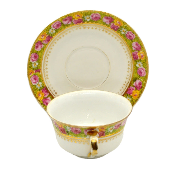 Volkstedt-Rudolstadt Beyer and Bock Floral Porcelain China Teacup and Saucer