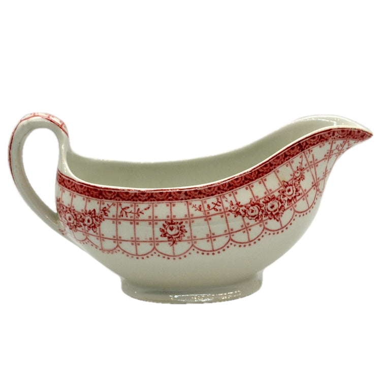 Antique Globe Pottery Winchester Red & White China Gravy Boat