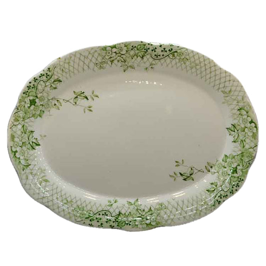 Antique Green and White China Floral Platter