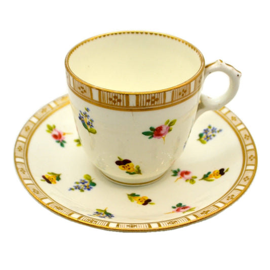 Antique English Floral Porcelain China Teacup & Saucer