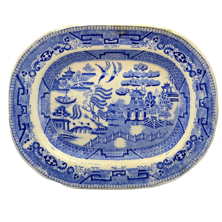 Antique Blue and White Ironstone China Willow Pattern Platter