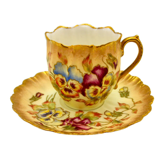 Antique Limoges Floral Porcelain China Teacup & Saucer