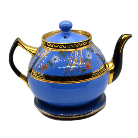 Antique James Sadler Blue Glaze Brown Betty & Gilt China Teapot and Stand
