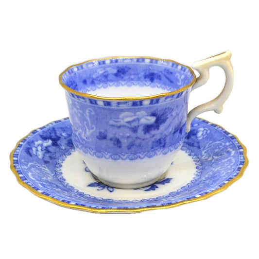 Exquisite Antique Spode R1464 Blue and White China Camilla Demitasse Cup & Saucer