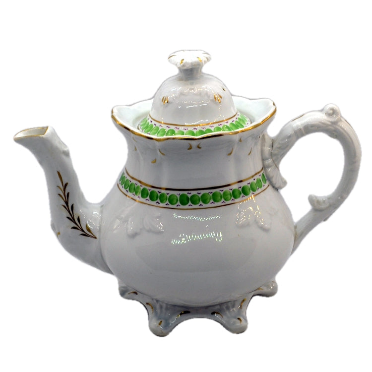 Antique Green and White China Teapot c1840-1860