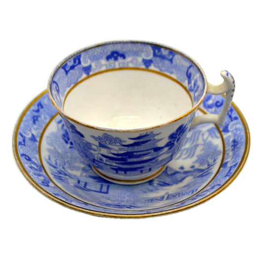 Exquisite Antique Spode Blue and White China Temples Cup & Saucer 1800