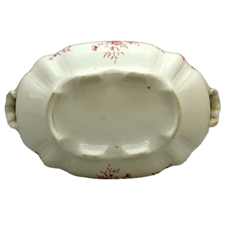 Antique Red & White Floral China 11.5-inch Tureen