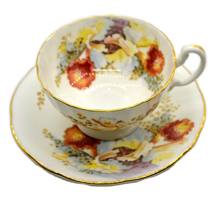 Athol Fine Floral Bone China Orchid Teacup and Saucer