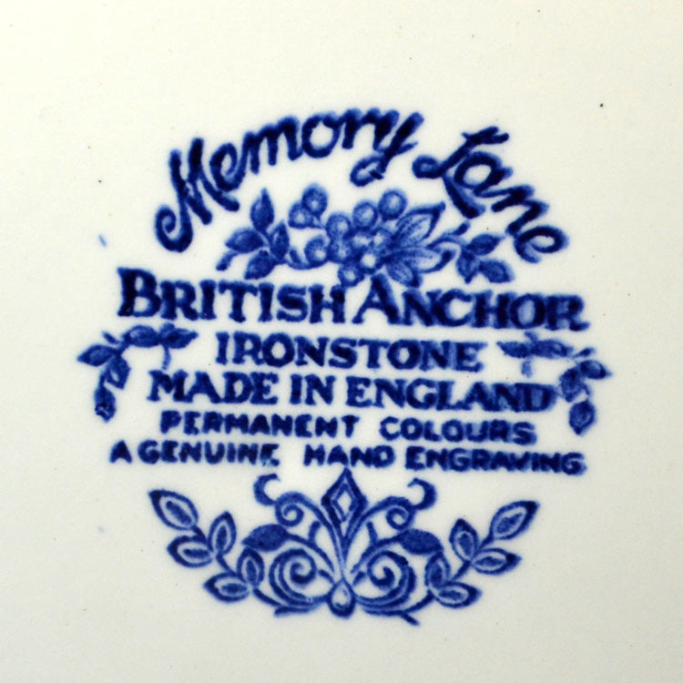 British Anchor Blue and White Ironstone China Memory Lane Dinner Plate