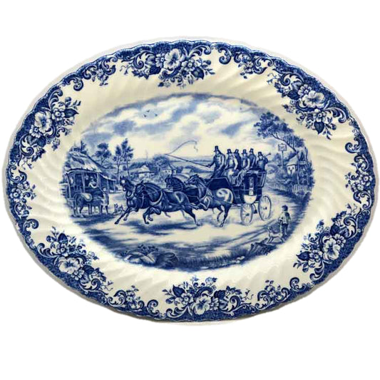 Johnson Brothers Blue and White China Coaching Scenes Passing Through Serving Platter