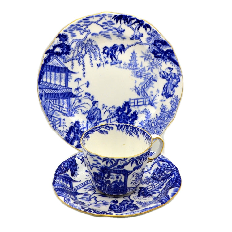 Royal Crown Derby Mikado Blue and White China Teacup Trio