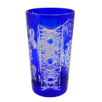 Blue Lead Crystal Diamond Cut Highball Glass