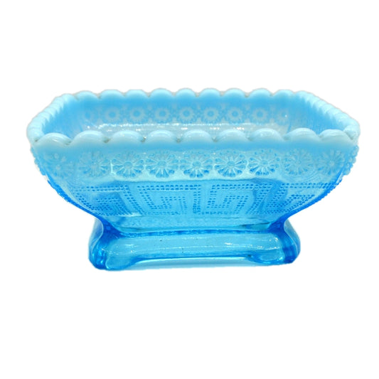 Vintage Blue Clear and Milk Glass Pressed Glass Dish
