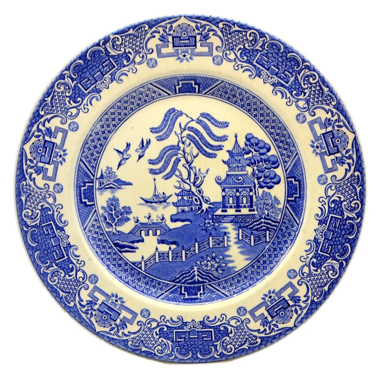 English Ironstone Tableware Blue and White China Willow 9-5/8th-Inch Dinner Plate