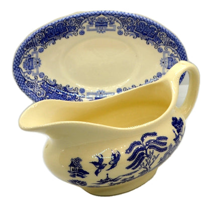 English Ironstone Tableware  Blue and White Willow China Gravy Boat