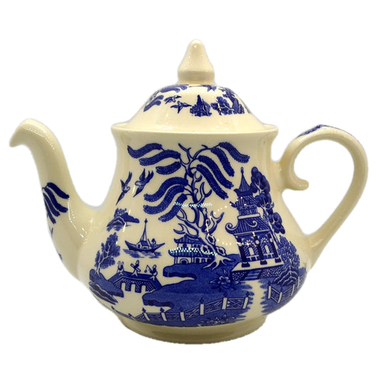 English Ironstone Tableware China Blue Willow Blue and White China Teapot