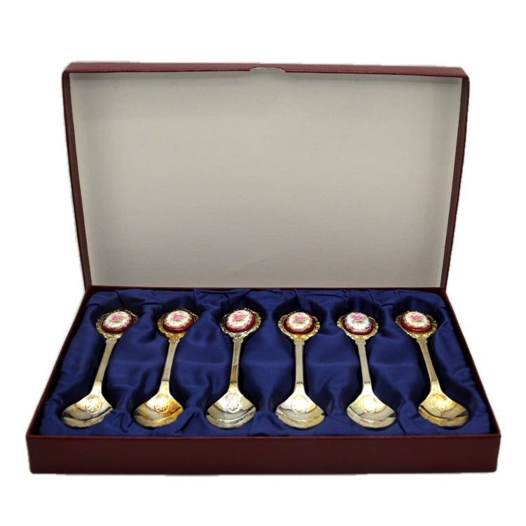 Boxed Set of Six Teaspoon with Floral China Decoration – Vintage
