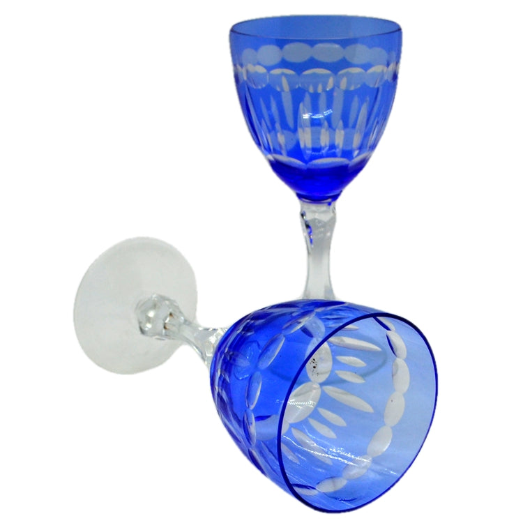 lead crystal etched bristol blue wine glasses