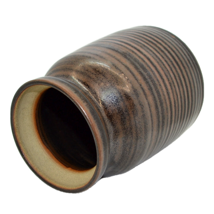 Retro Stoneware Vase Brown Ribbed