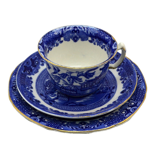 Burgess & Leigh Burleigh Ware Willow Blue and White china Tea Cup Trio 1937