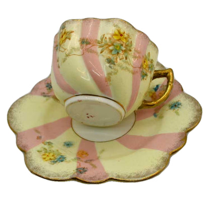 Vintage candy stripe floral china tea cup and saucer