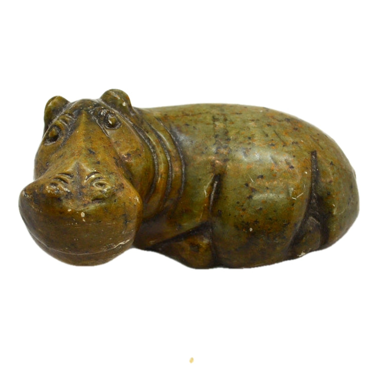 Vintage Green Brown Small Soapstone Hippo Carved and Polished