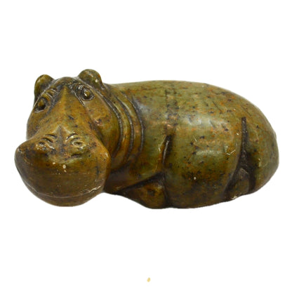 Vintage Green Brown Small Soapstone Hippo Carved and Polished