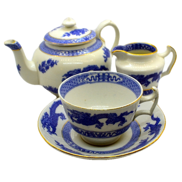 4 piece antique blue dragon cauldon china tea set