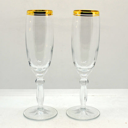 Pair of 2 Vintage Gilt Rimmed Champagne Glasses