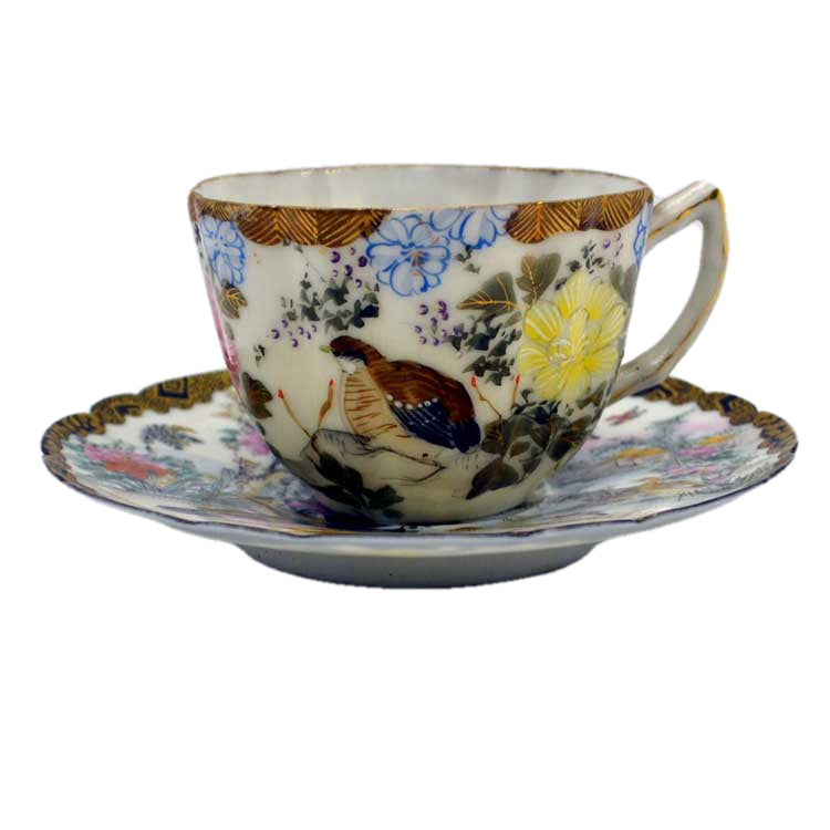chinese hand coloured teacup and saucer
