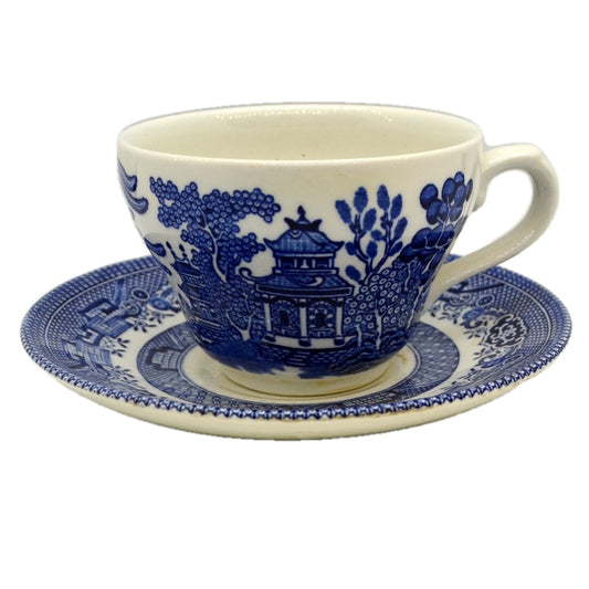 Churchill Blue Willow Blue And White China Teacup and Saucer 1994-2000