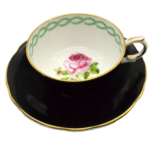 Clarence Bone China Floral & Black Teacup & Saucer