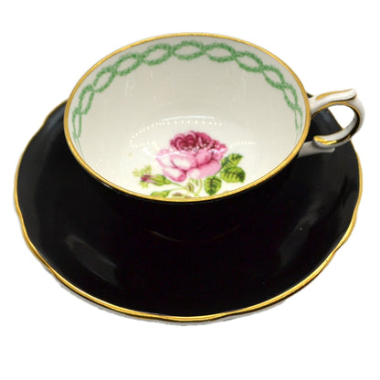 Clarence Bone China Floral & Black Teacup & Saucer