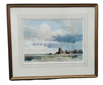 Cley Windmill Norfolk Original Water Colour Painting by Adrian Taunton 1997 framed under glass