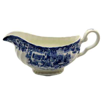 Johnson Bros Blue and White China Coaching Scenes Gravy Boat