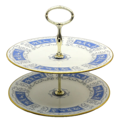 Coalport Revelry China Blue and White Cake Stand