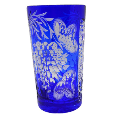 Blue Lead Crystal Diamond Cut Highball Glass