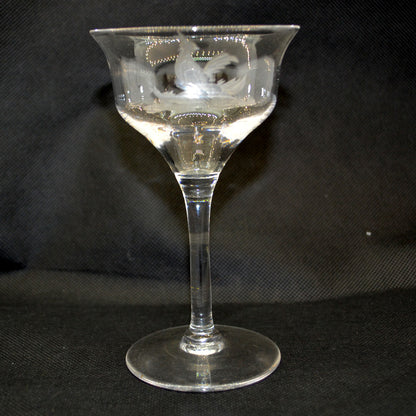 A Pair of English Ogee Bowl Fine Etched Wine Glasses