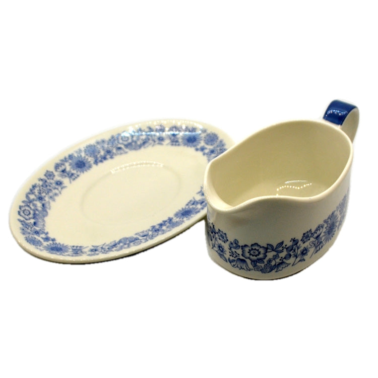 Royal Doulton Cranbourne Blue and White China TC1032 Gravy Boat & Saucer