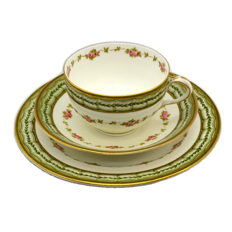 Antique Crown Staffordshire Porcelain Floral China Tea Cup Trio c1910