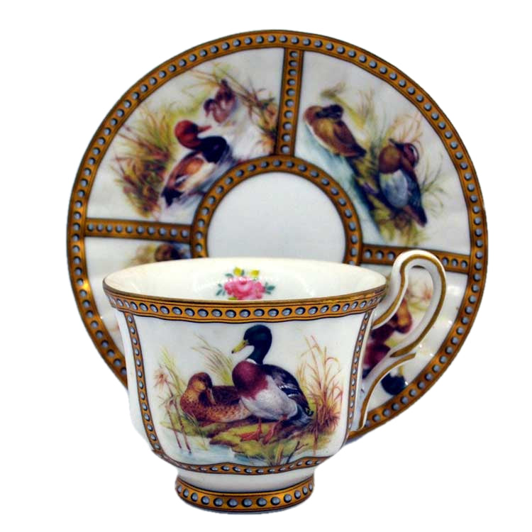 Orchid china porcelain demitasse cup and saucer ducks