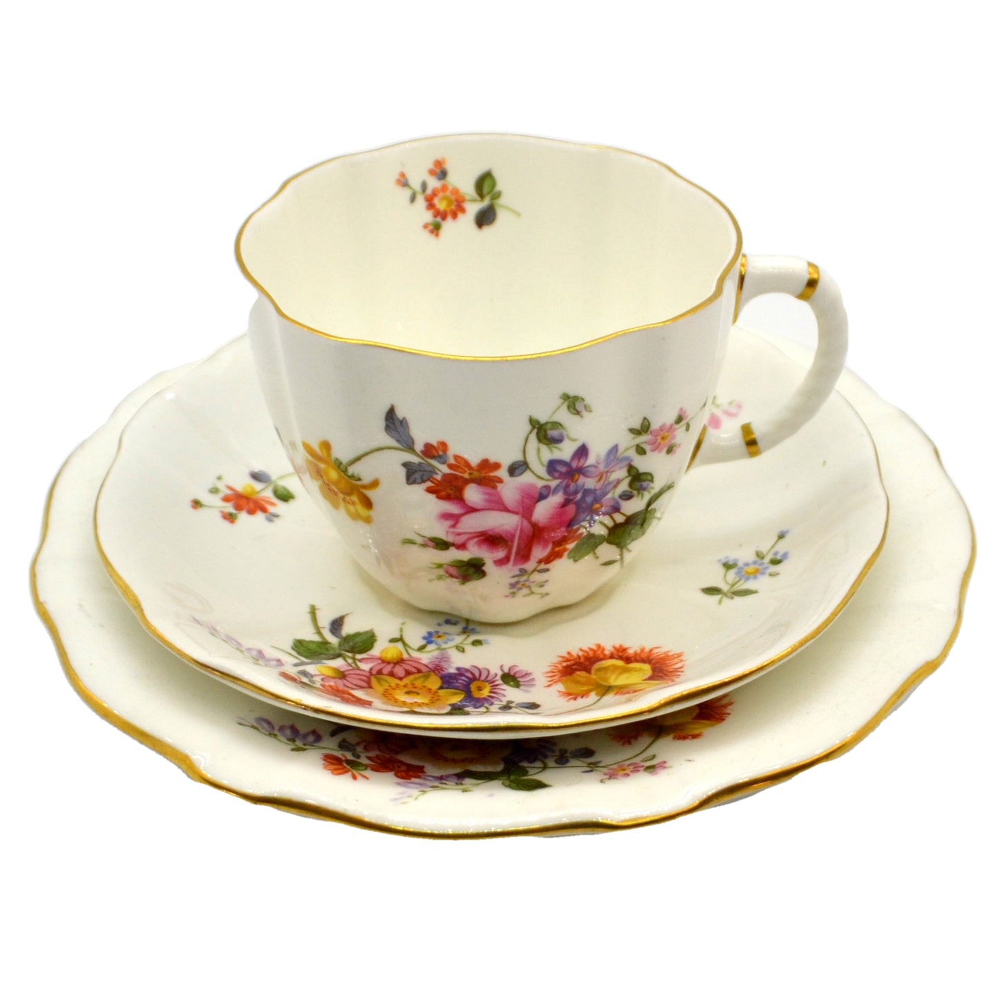 Royal Crown Derby China Posies Teacup Trio