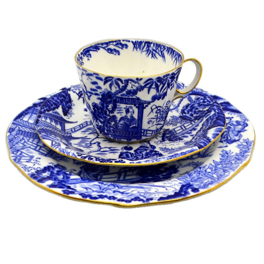 Royal Crown Derby Mikado Blue and White China Teacup Trio