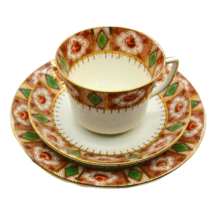 Antique Doric China Co Richmond Green Imari China Teacup Saucer and Side Plate Trio