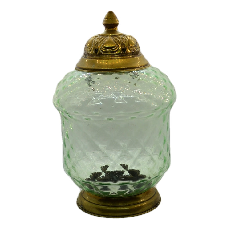 Antique Glass Hall Lantern Brass & Pressed Green Glass
