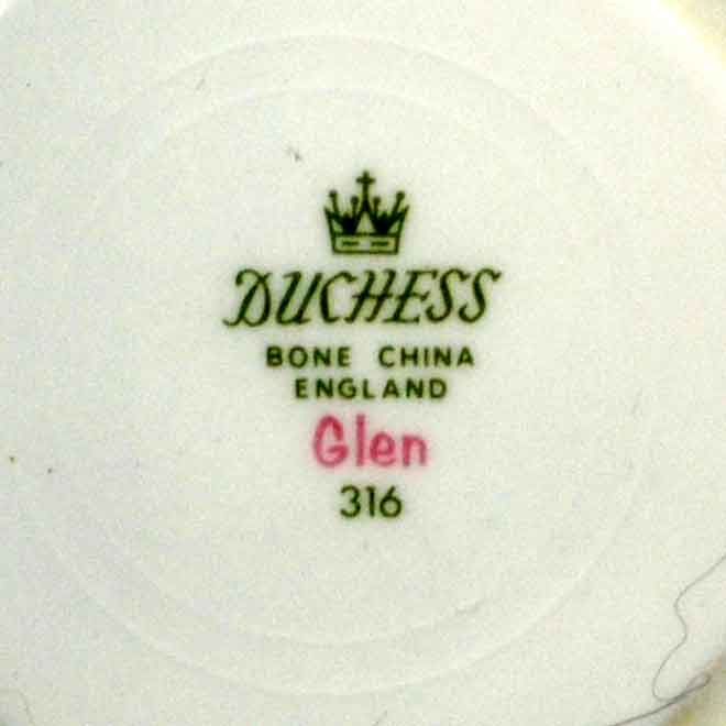 Duchess China 316 Glen china mark