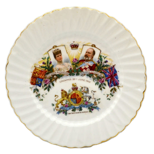 1902 Antique Porcelain China Plate Pair Coronation of King Edward VII and Queen Alexandra