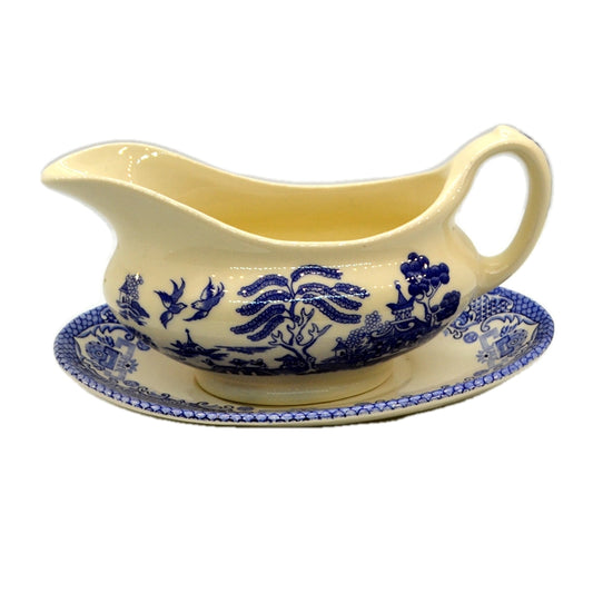 English Ironstone Tableware  Blue and White Willow China Gravy Boat