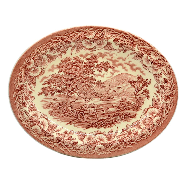 English Ironstone Tableware Red and White China English Scenery Oval Platter