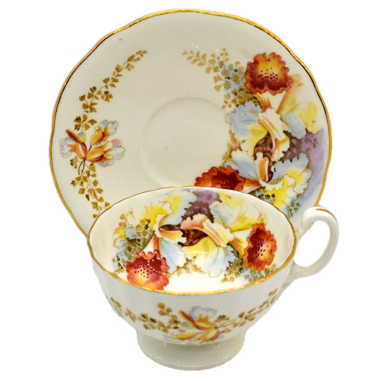 Athol Fine Floral Bone China Orchid Teacup and Saucer